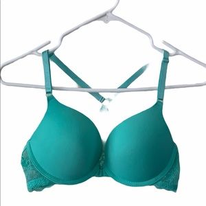 Teal Front Closure Bra with Lace Razorback NWOT